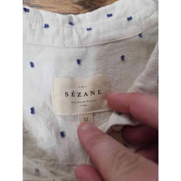 Sezane 'Tomboy' Shirt in Plumetis Ecru/Blue sz 32/US 0 - Picture 3 of 5